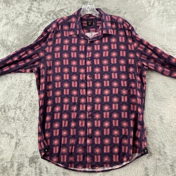 Rare Rabbit Hedwig Shirt Mens‎ L Dark Purple Floral Geometric Button Long Sleeve - Picture 8 of 11